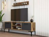 Porta TV noce e antracite 140x30x48h cm modulabile - sri