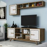 Porta TV noce e bianco 160x35x56h cm 3 ante - Guendalina