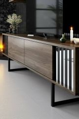 Porta TV noce e nero 180x30x48h cm 2 ante - Iva