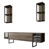 Porta TV noce e nero 180x30x48h cm 2 ante - Iva