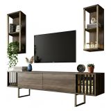 Porta TV noce e nero 180x30x48h cm modulabile - Artinay