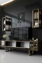 Porta TV noce e nero 180x30x48h cm modulabile - Artinay