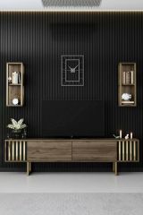 Porta TV noce e nero 180x30x48h cm modulabile - Artinay