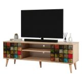 Porta TV quercia e multicolore 140x40x50h cm 2 ante - Enrica