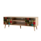 Porta TV quercia e multicolore 140x40x50h cm 2 ante - Enrica