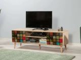 Porta TV quercia e multicolore 140x40x50h cm 2 ante - Enrica
