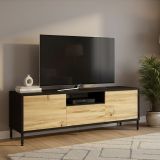 Porta TV quercia e nero 140x35x46h cm 3 ante - Khagan