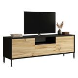 Porta TV quercia e nero 140x35x46h cm 3 ante - Khagan
