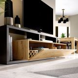 Porta TV rovere nodi e antracite 165x40x46h cm modulabile - Argon
