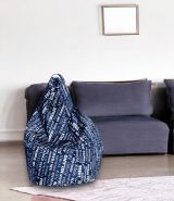 Pouf Aariel, Poltrona multiuso, Poltroncina sacco, Pouf poggiapiedi, Made in Italy, 80x80 h120 cm, Blu e Bianco