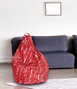 Pouf Aariel, Poltrona multiuso, Poltroncina sacco, Pouf poggiapiedi, Made in Italy, 80x80 h120 cm, Rosso e Bianco
