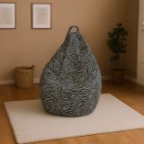 Pouf Abi, Poltrona multiuso, Poltroncina sacco, Pouf poggiapiedi, Made in Italy, 80x80 h120 cm, Nero e Bianco, Fantasia zebrata