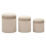 Pouf Contenitore Beige set da 3 Forma Rotondo 41x41x50h cm, Materiale Struttura in Tessuto - Ghanzi