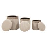 Pouf Contenitore Beige set da 3 Forma Rotondo 41x41x50h cm, Materiale Struttura in Tessuto - Ghanzi