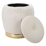 Pouf Contenitore Bianco Crema oro Forma Rotondo Colore Struttura oro 43x43x43h cm, Materiale Struttura in Tessuto - Trevel