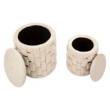 Pouf Contenitore Bianco Crema oro set da 2 Forma Rotondo 37x37x42h cm, Colore Struttura oro - Kasane