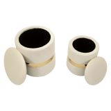 Pouf Contenitore Bianco Crema oro set da 2 Forma Rotondo 37x37x42h cm, Colore Struttura oro - Maun