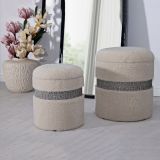Pouf Contenitore Bianco Crema set da 2 Forma Rotondo 40x40x47h cm, Materiale Struttura in Tessuto - Luder