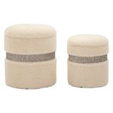 Pouf Contenitore Bianco Crema set da 2 Forma Rotondo 40x40x47h cm, Materiale Struttura in Tessuto - Luder