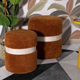 Pouf Contenitore Marrone Terracotta Beige set da 2 Forma Rotondo 40x40x47h cm, Colore Struttura Beige - Luder
