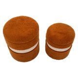 Pouf Contenitore Marrone Terracotta Beige set da 2 Forma Rotondo 40x40x47h cm, Colore Struttura Beige - Luder