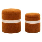 Pouf Contenitore Marrone Terracotta Beige set da 2 Forma Rotondo 40x40x47h cm, Colore Struttura Beige - Luder
