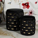 Pouf Contenitore Nero oro set da 2 Forma Rotondo 37x37x42h cm, Colore Struttura oro - Kasane