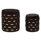 Pouf Contenitore Nero oro set da 2 Forma Rotondo 37x37x42h cm, Colore Struttura oro - Kasane