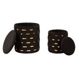 Pouf Contenitore Nero oro set da 2 Forma Rotondo 37x37x42h cm, Colore Struttura oro - Kasane
