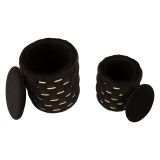 Pouf Contenitore Nero oro set da 2 Forma Rotondo 37x37x42h cm, Colore Struttura oro - Kasane