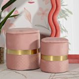 Pouf Contenitore Rosa oro set da 2 Forma Rotondo 37x37x42h cm, Colore Struttura oro - Maun