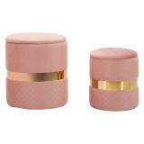 Pouf Contenitore Rosa oro set da 2 Forma Rotondo 37x37x42h cm, Colore Struttura oro - Maun