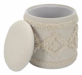 Pouf contenitore rotondo in tessuto 35x35x40h cm bianco - Jarrar