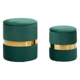 Pouf Contenitore Verde oro set da 2 Forma Rotondo 37x37x42h cm, Colore Struttura oro - Maun