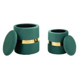 Pouf Contenitore Verde oro set da 2 Forma Rotondo 37x37x42h cm, Colore Struttura oro - Maun