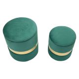 Pouf Contenitore Verde oro set da 2 Forma Rotondo 37x37x42h cm, Colore Struttura oro - Maun