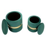 Pouf Contenitore Verde oro set da 2 Forma Rotondo 37x37x42h cm, Colore Struttura oro - Maun