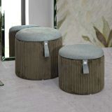 Pouf Contenitore Verde set da 2 Forma Rotondo 38x38x38h cm, Materiale Struttura in Tessuto - Fianar
