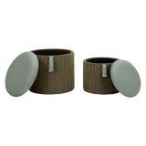 Pouf Contenitore Verde set da 2 Forma Rotondo 38x38x38h cm, Materiale Struttura in Tessuto - Fianar