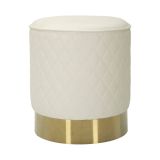 Pouf Uruguay, Poltrona multiuso, Scendiletto, Pouf poggiapiedi, 36x36 h39 cm, Bianco e Oro