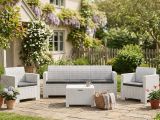 Salotto da cortile poltrone e divano effetto rattan bianco - Admiral