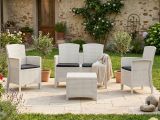 Salotto da esterno 4 poltrone e 1 divano con tavolino contenitore bianco - Asiak