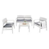 Salotto da esterno 4 posti e 1 tavolo effetto rattan bianco - Agnelo