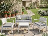 Salotto da esterno 4 posti e 1 tavolo effetto rattan bianco - Agnelo