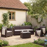 Salotto da esterno 5 posti e 1 tavolo effetto rattan marrone - Admiral