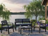 Salotto da giardino 4 posti e 1 tavolino effetto doghe antracite - Arti