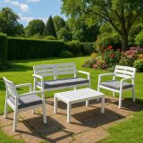Salotto da giardino panche e tavolo effetto doghe bianco - Arti