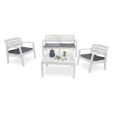 Salotto da giardino panche e tavolo effetto doghe bianco - Arti