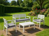 Salotto da giardino panche e tavolo effetto doghe bianco - Arti