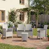 Salotto da terrazza 2 poltrone e 1 divano effetto rattan bianco - Eustachia